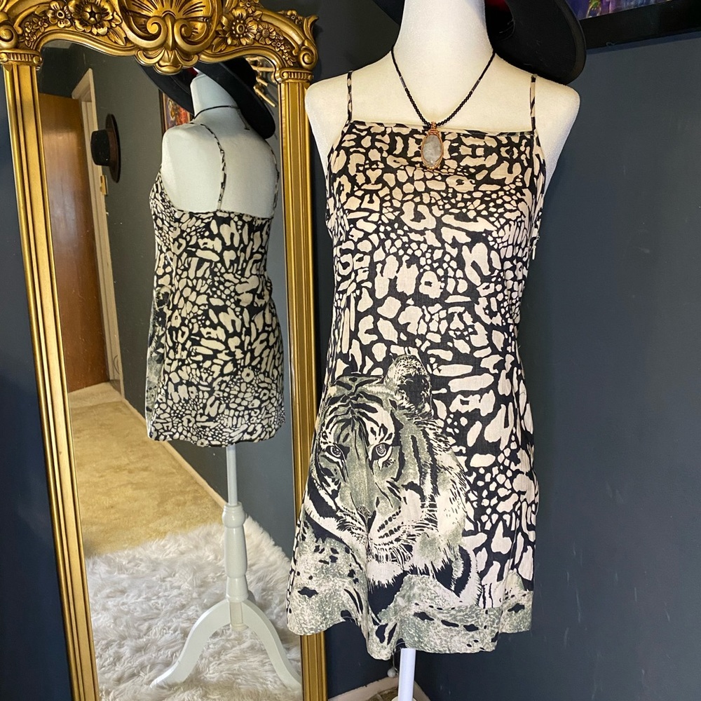 Black and white cheetah and tiger print mini dress